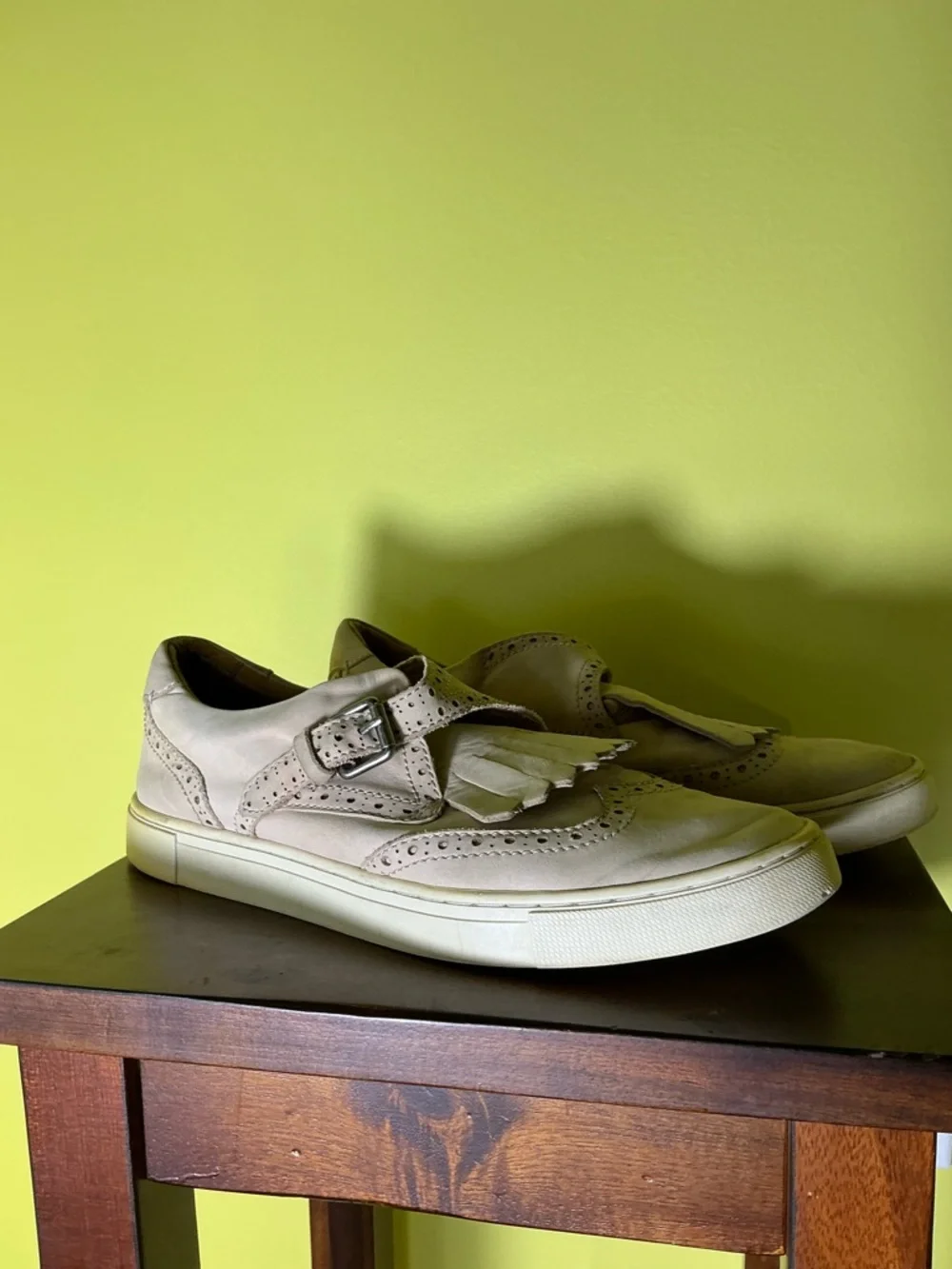 Frye Gemma Fringe Kiltie Buckle Suede Sneakers Grey